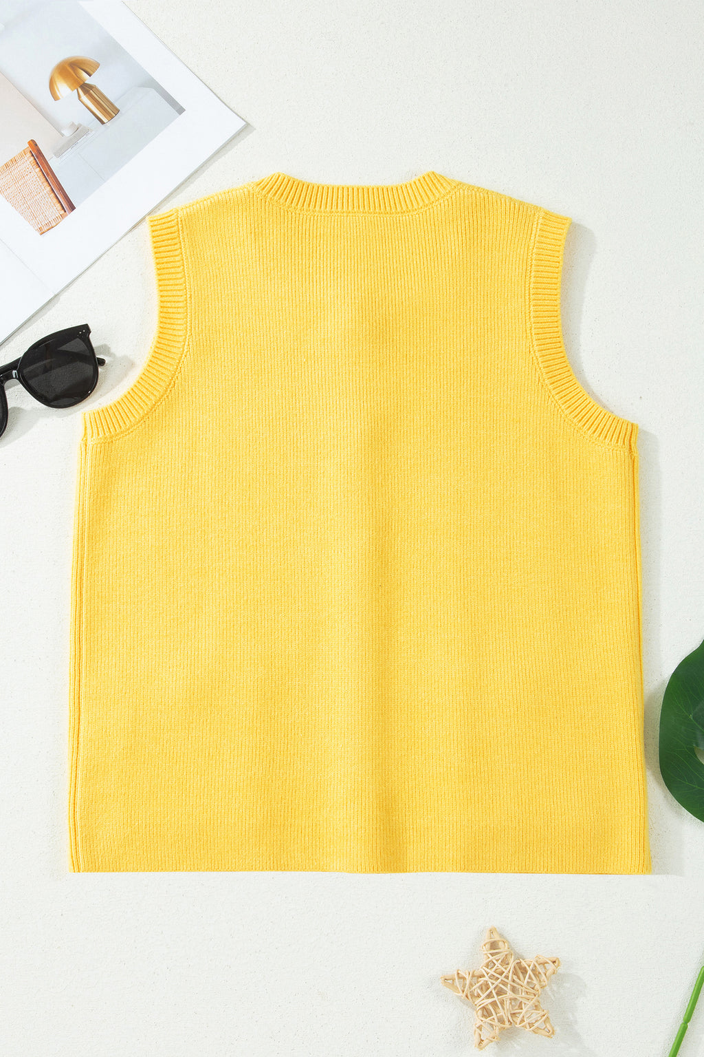 Sleeveless Knit Button Pocket Sweater