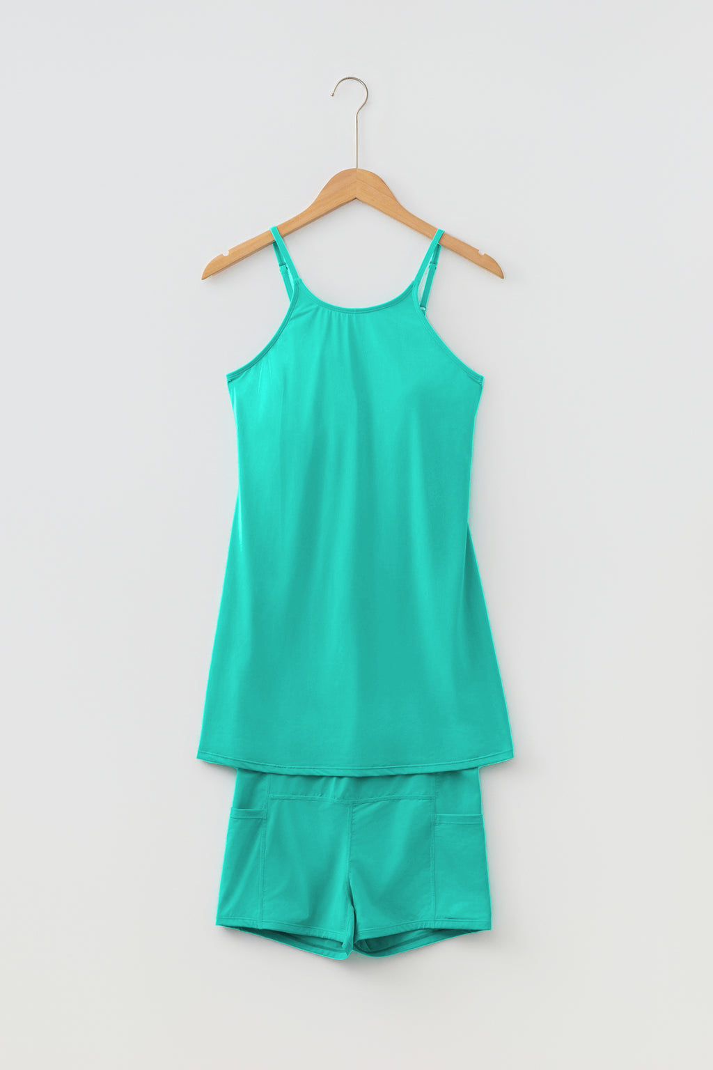 Solid Color Tunic Tank Dress Athletic Shorts Two Piece Set