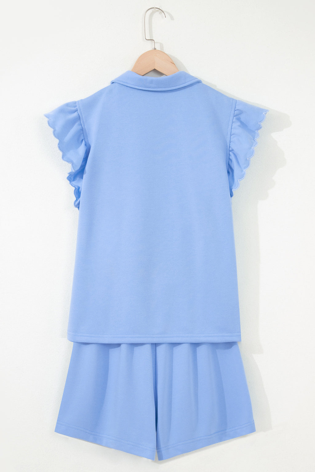 Half Zip Ruffled Short Set
