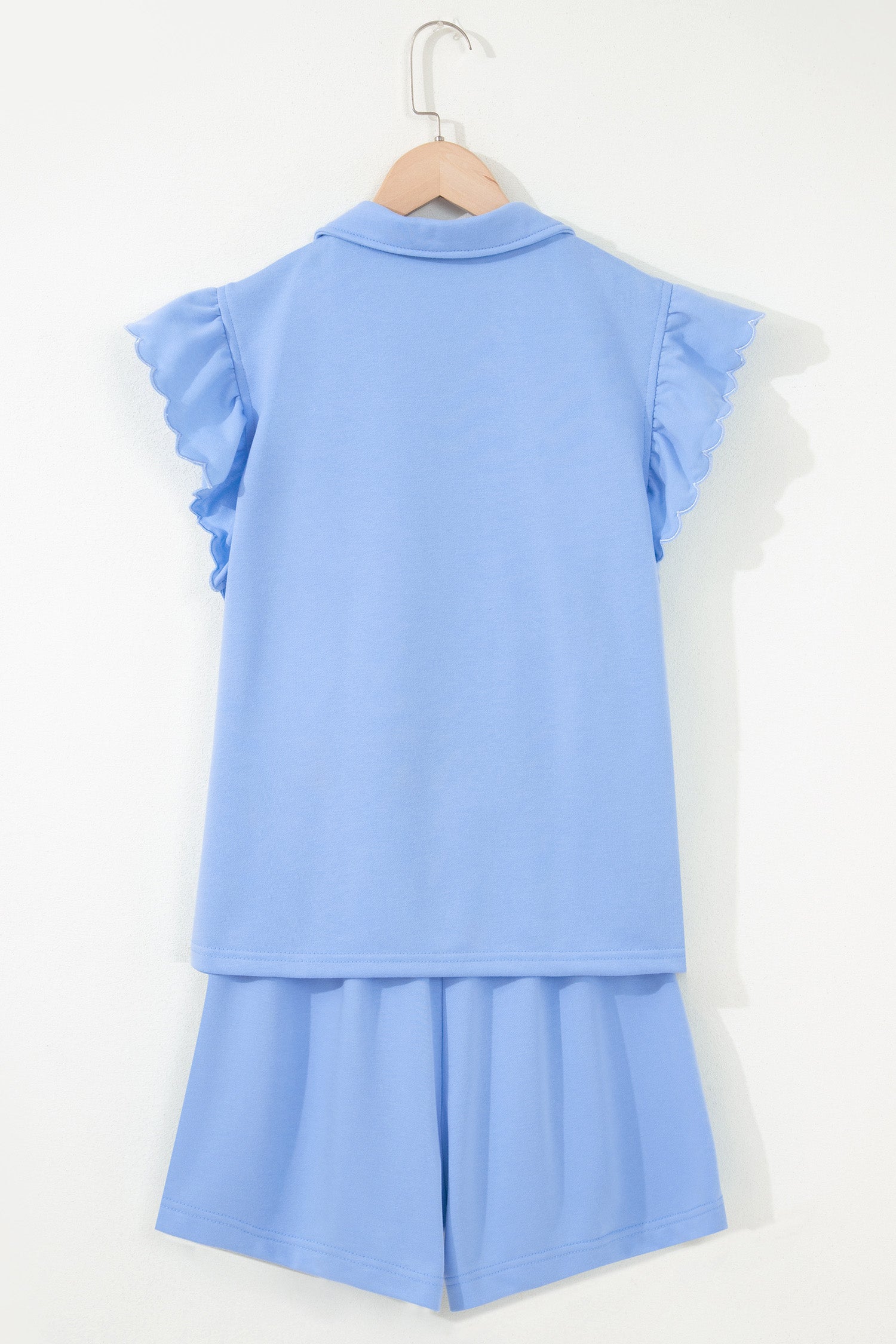 Half Zip Ruffled Short Set