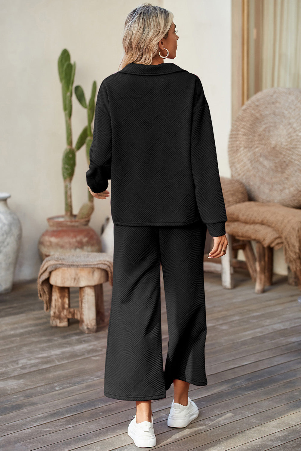 Textured Collared Pants Set