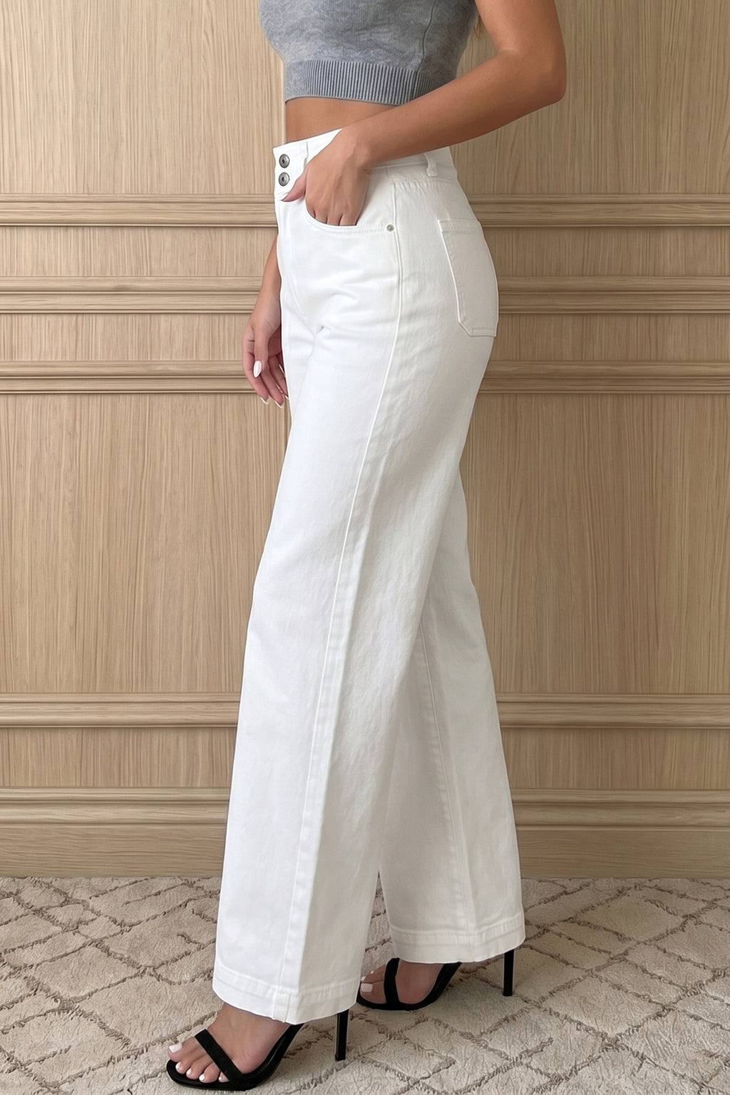 Button High Waist Wide Leg Jeans