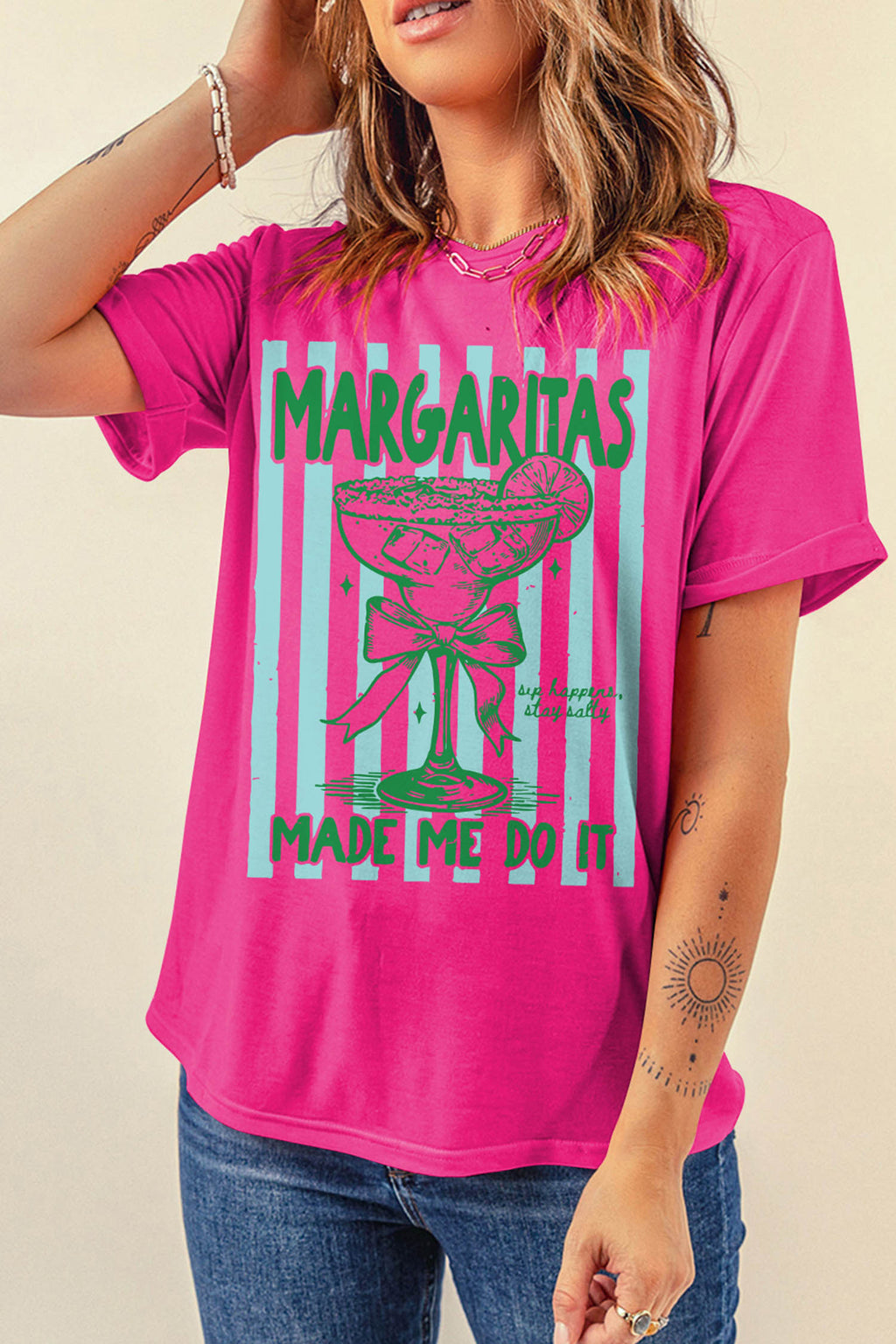 Margaritas Made Me Do It Striped Graphic Beach Vacation Tee
