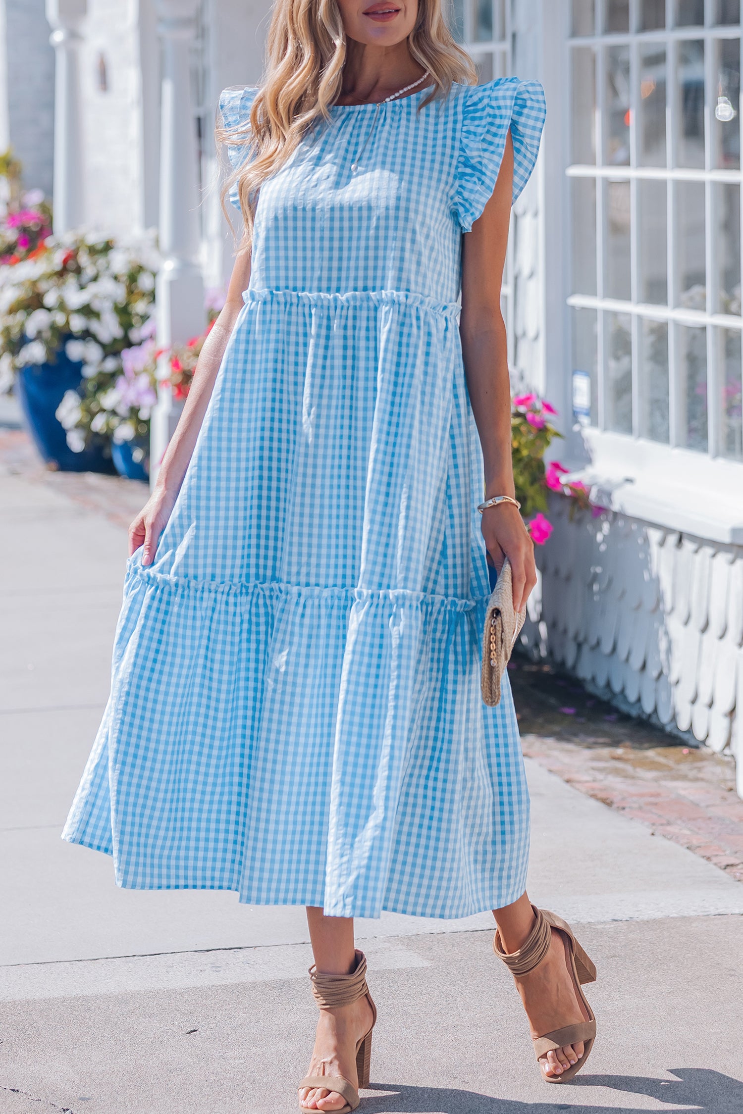 Knot Back Ruffled Short Sleeve Maxi Dress