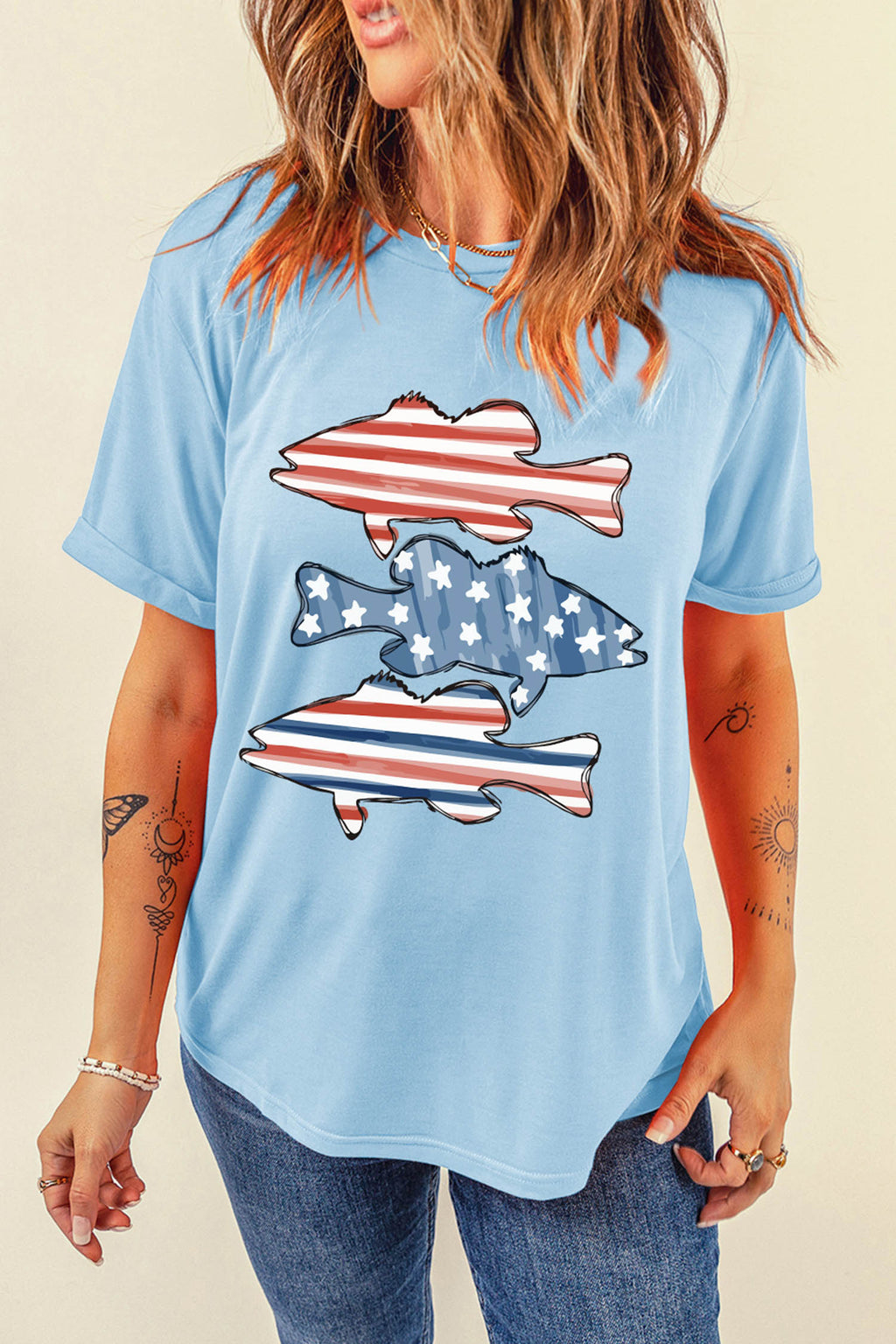 Patriotic Fish Graphic T Shirt