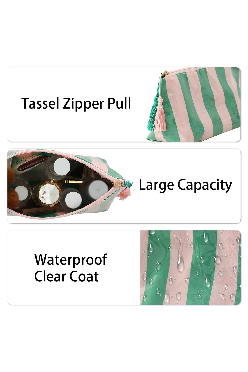 Checkered Vinyl Waterproof Tassel Makeup Bag