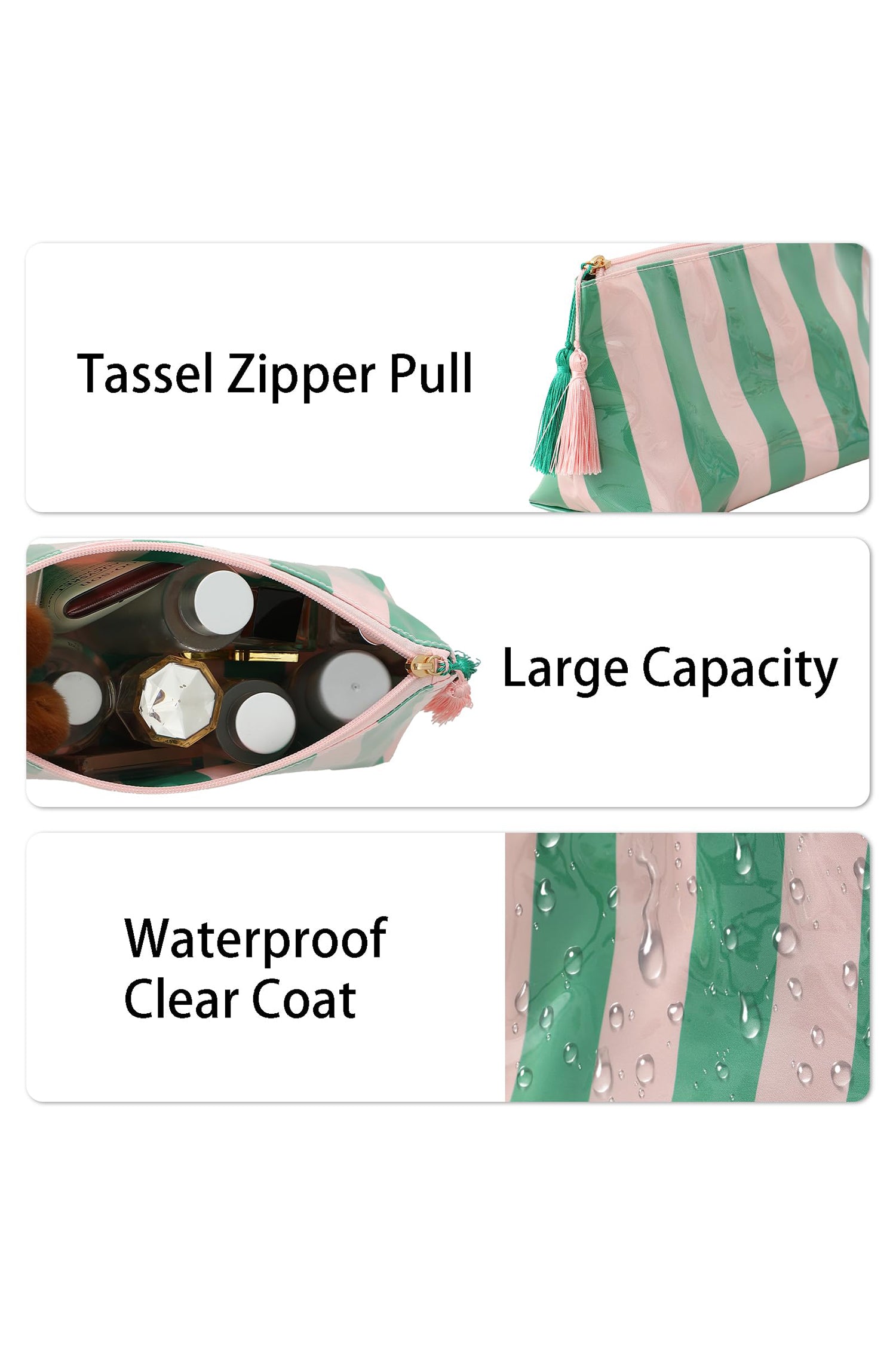 Checkered Vinyl Waterproof Tassel Makeup Bag