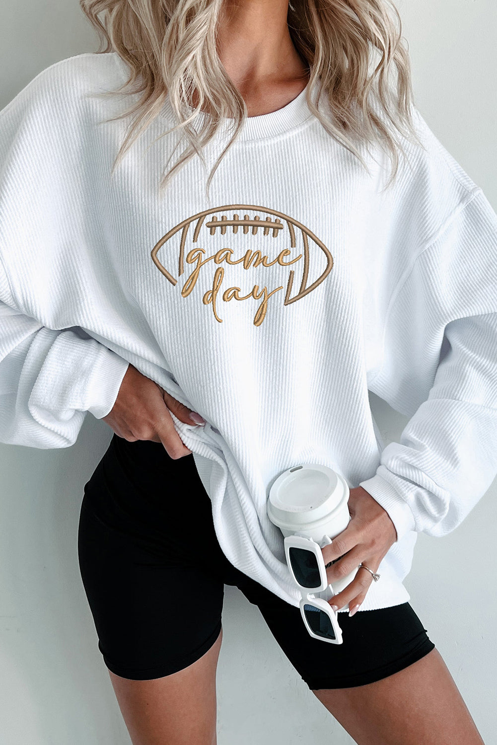 Game Day Embroidered Corded Sweatshirt
