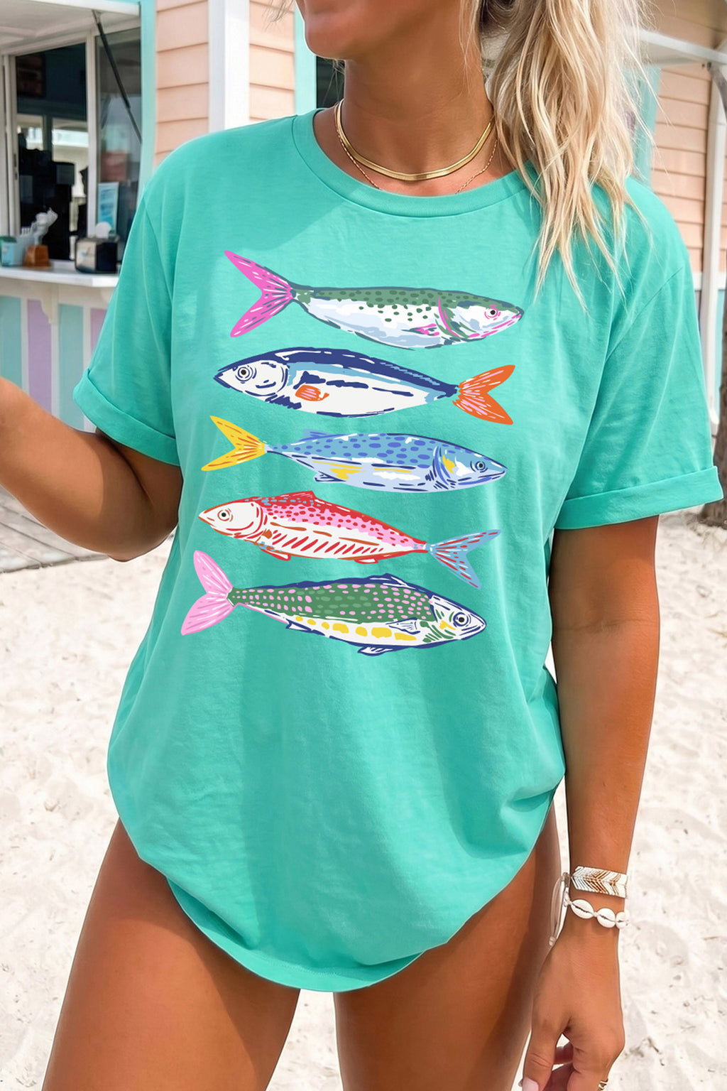 Fish Print Casual Short Sleeve T Shirt