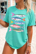 Fish Print Casual Short Sleeve T Shirt