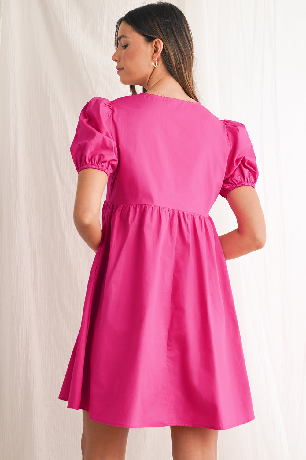 Tie Front Puff Sleeve Mini Dress