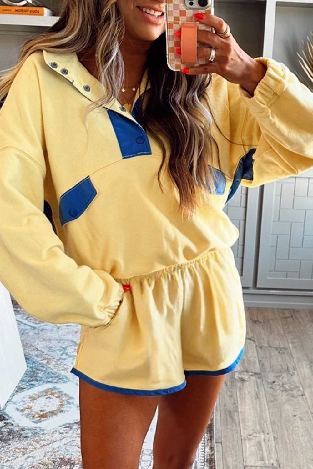 Half Button Pullover and Shorts Outfit