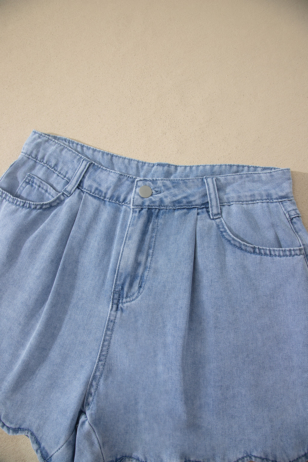 Scalloped Trim Denim Shorts
