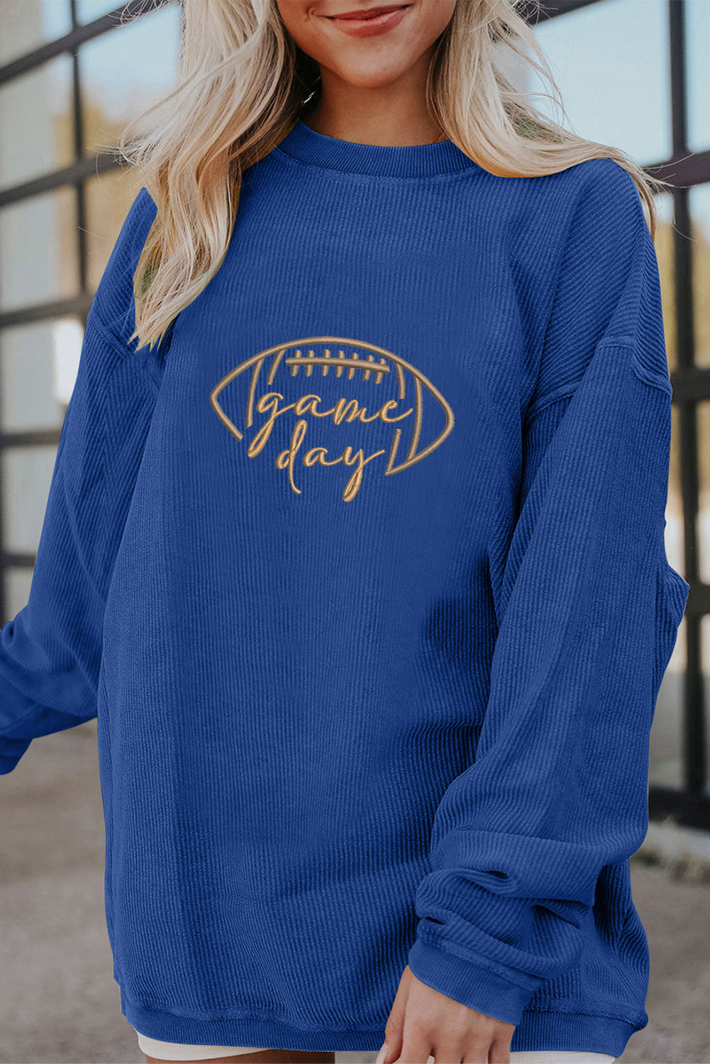 Game Day Embroidered Corded Sweatshirt