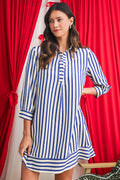 Half Button Side Pockets Loose Fit Mini Dress