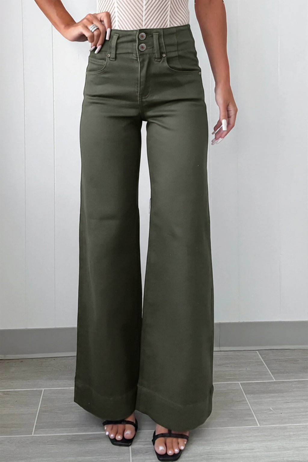 Button High Waist Wide Leg Jeans