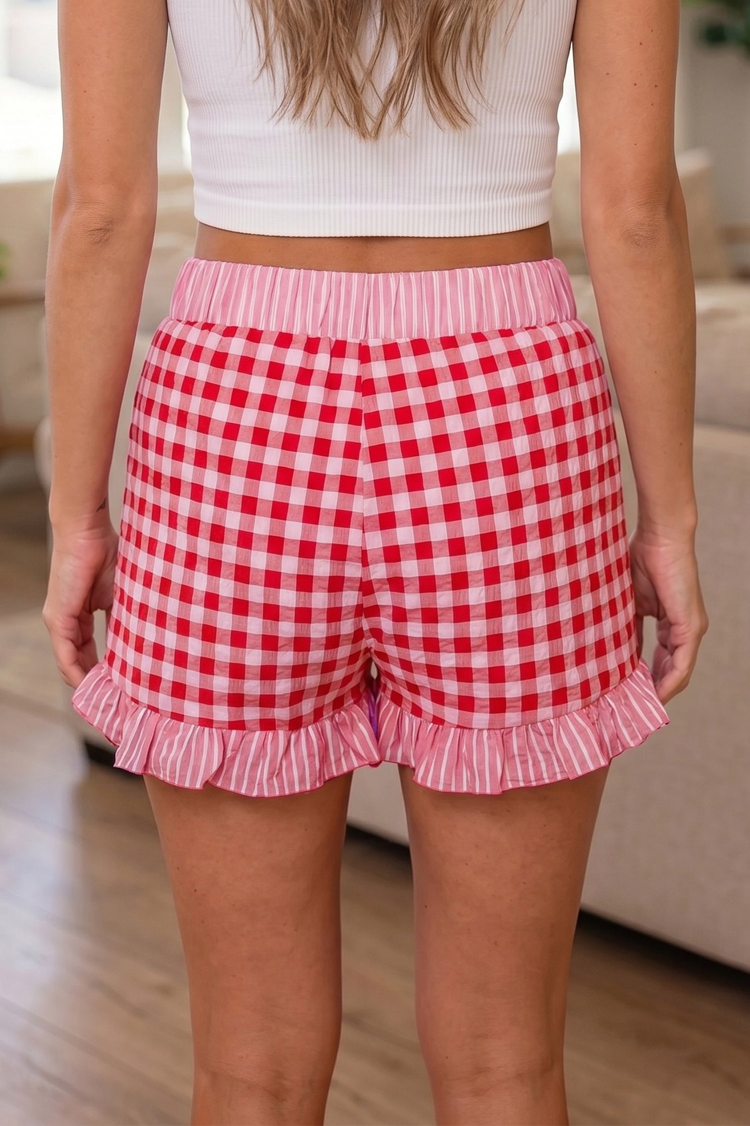 Ruffle Striped Lace Tie Shorts
