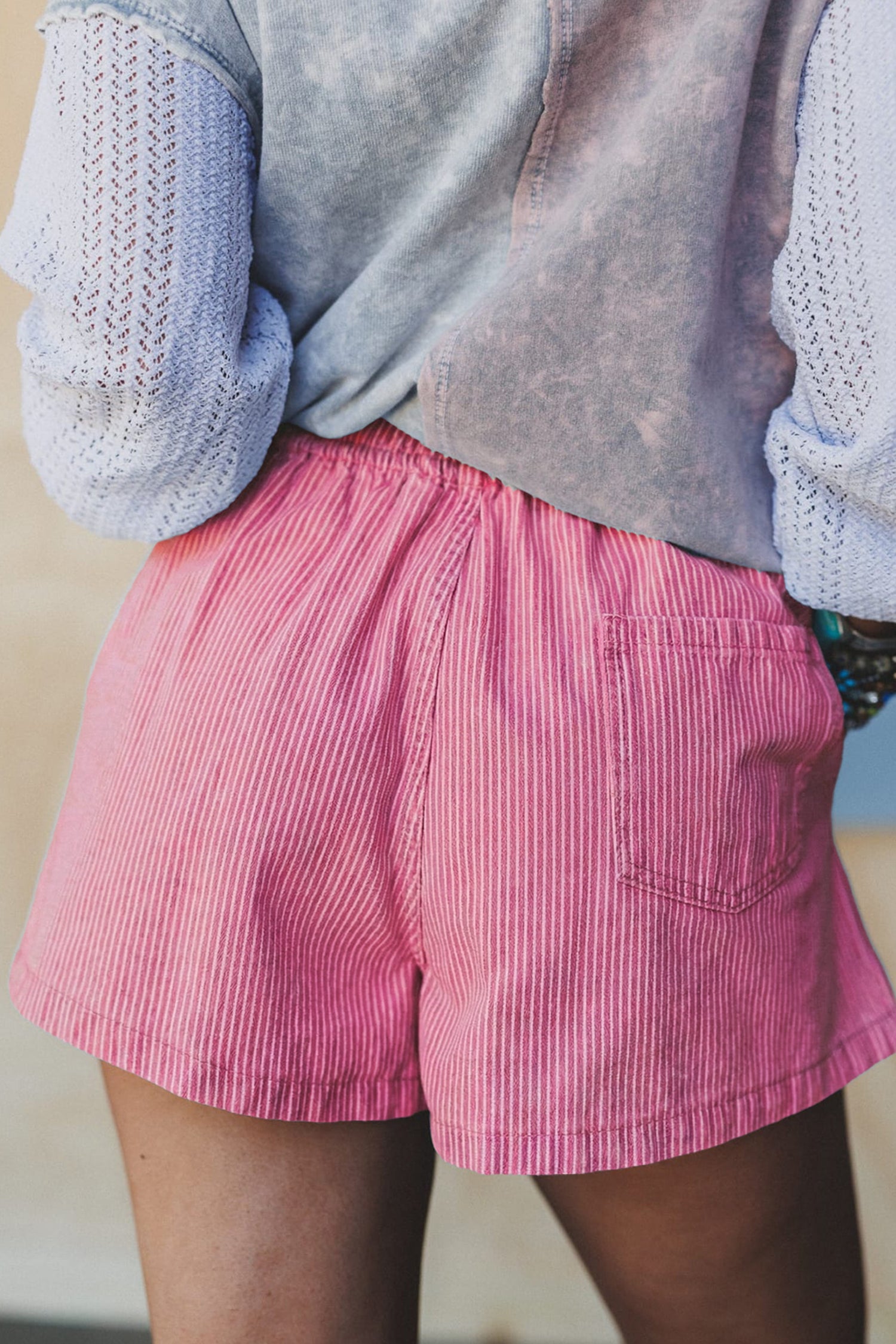 Stripe Drawstring Casual Denim Shorts
