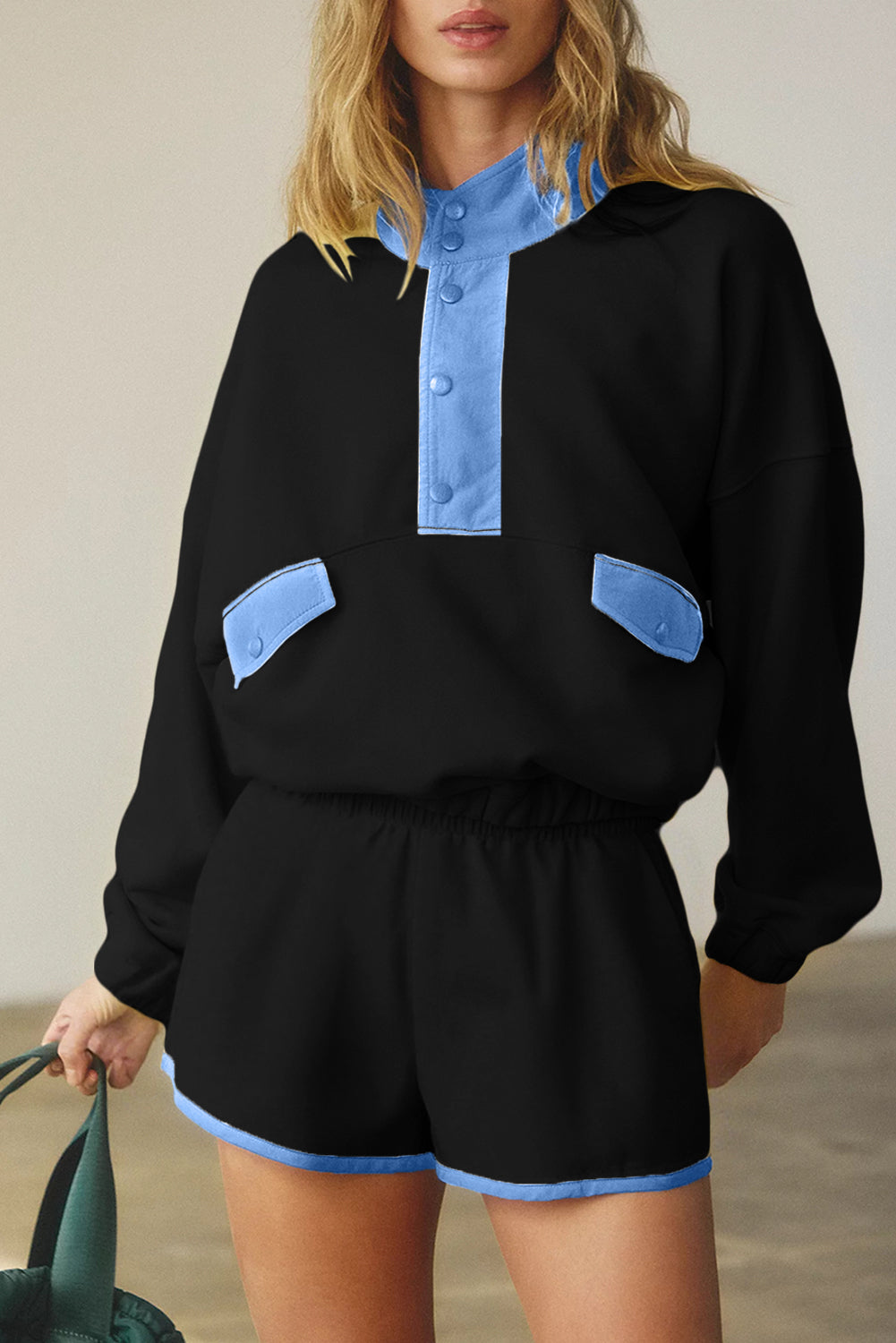 Half Button Pullover and Shorts Outfit
