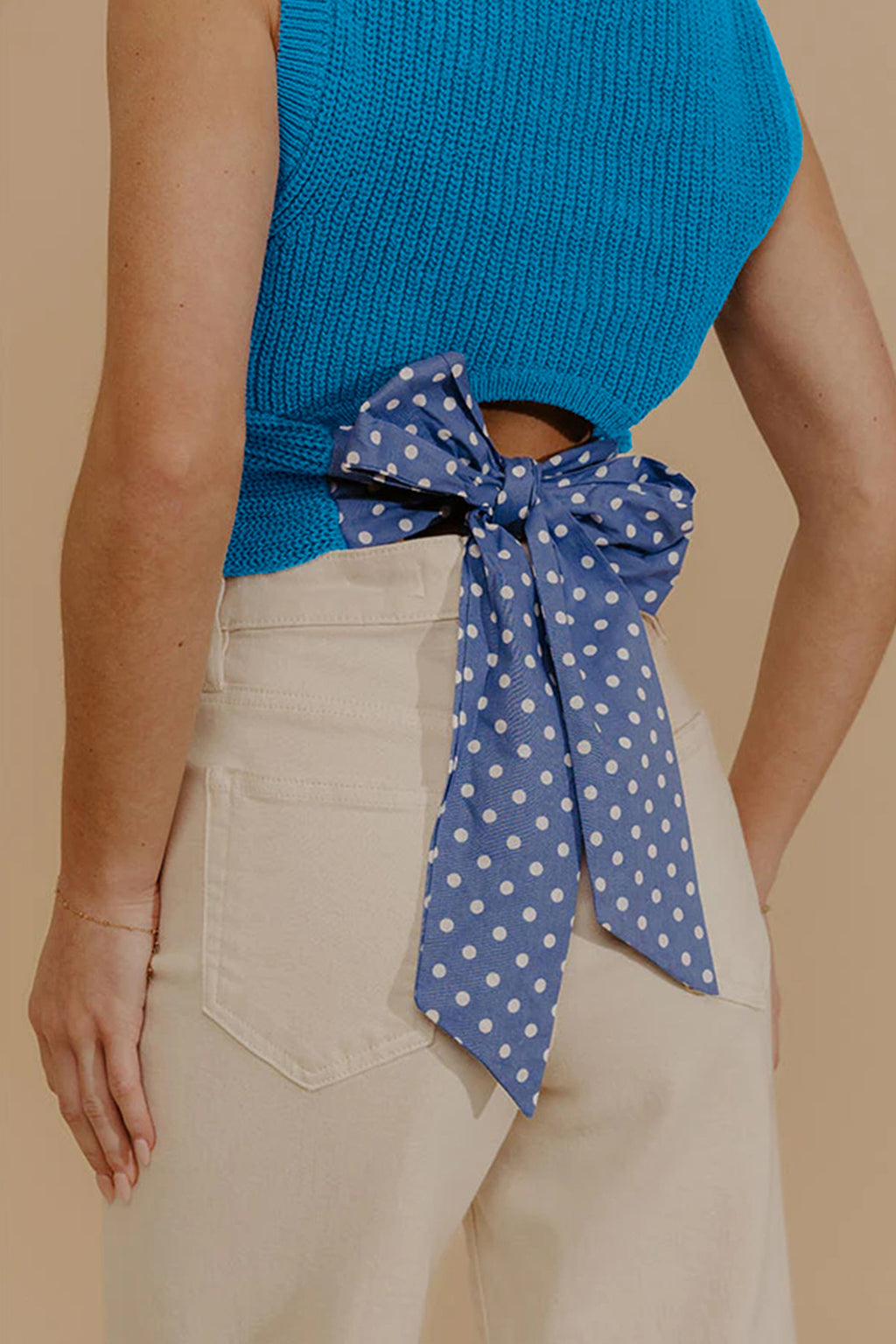 Slim Knit Knot Back Cropped Sweater Tank