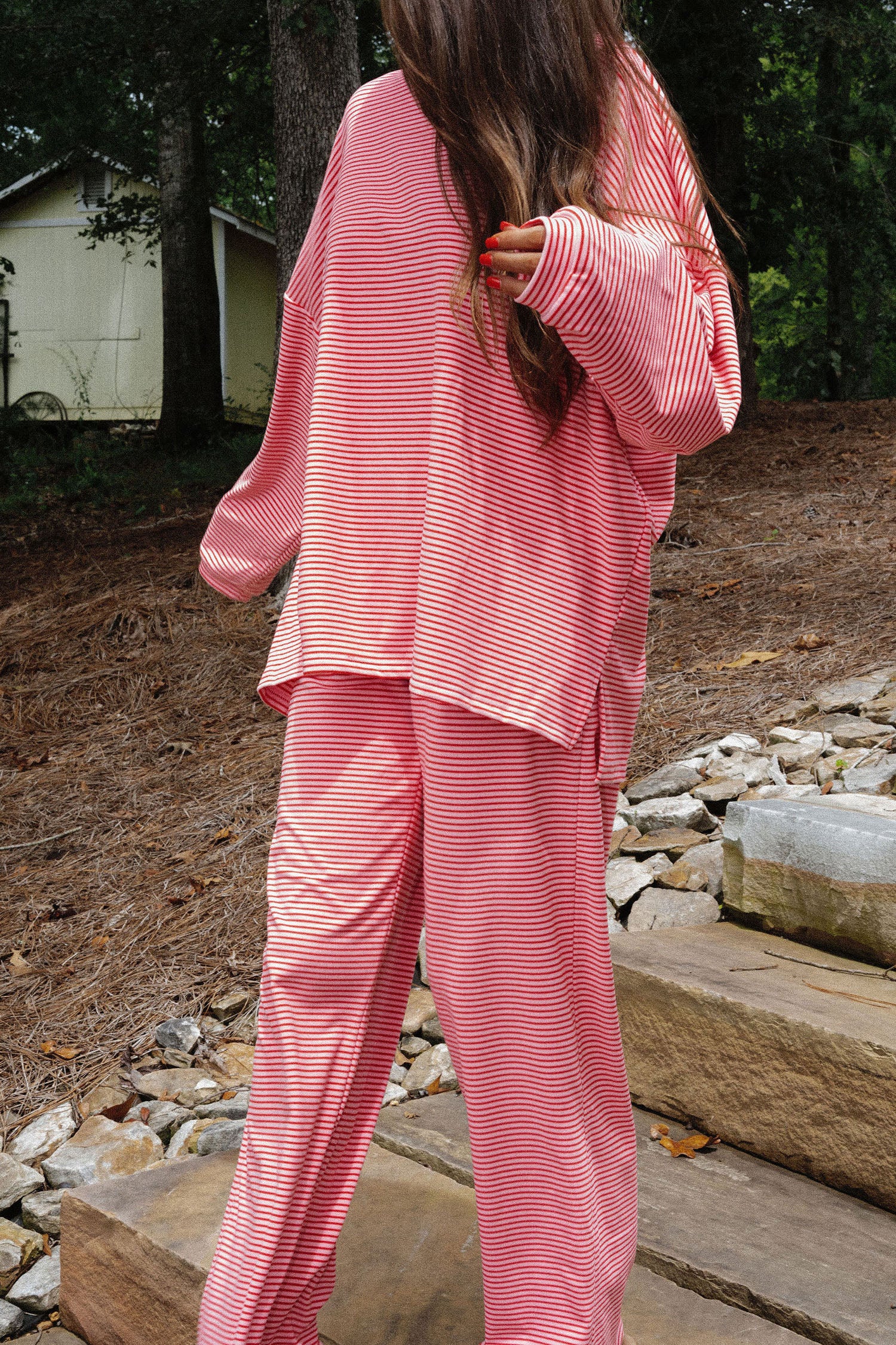 Stripe Striped Drop Shoulder Long Sleeve Pant Set
