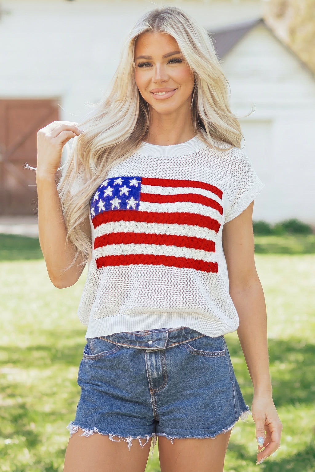 Flag Short Sleeve Sweater Top