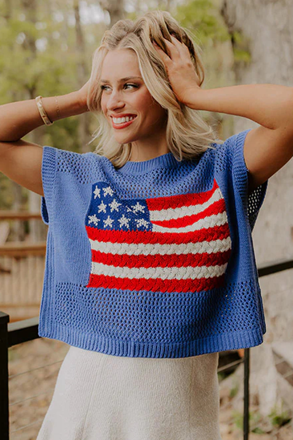 Flag Short Sleeve Sweater Top