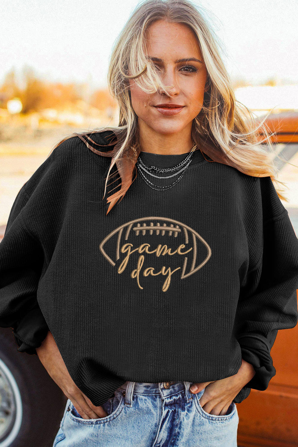 Game Day Embroidered Corded Sweatshirt
