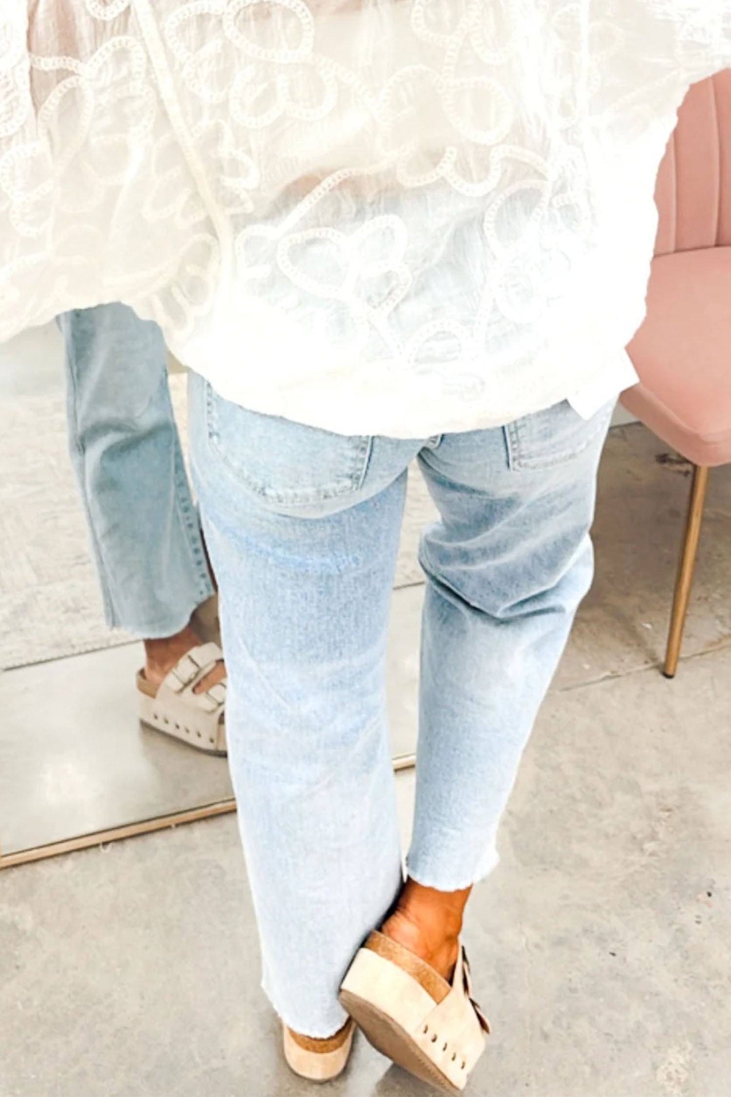 Sequin Rugby Patch Ankle Length Casual Jeans