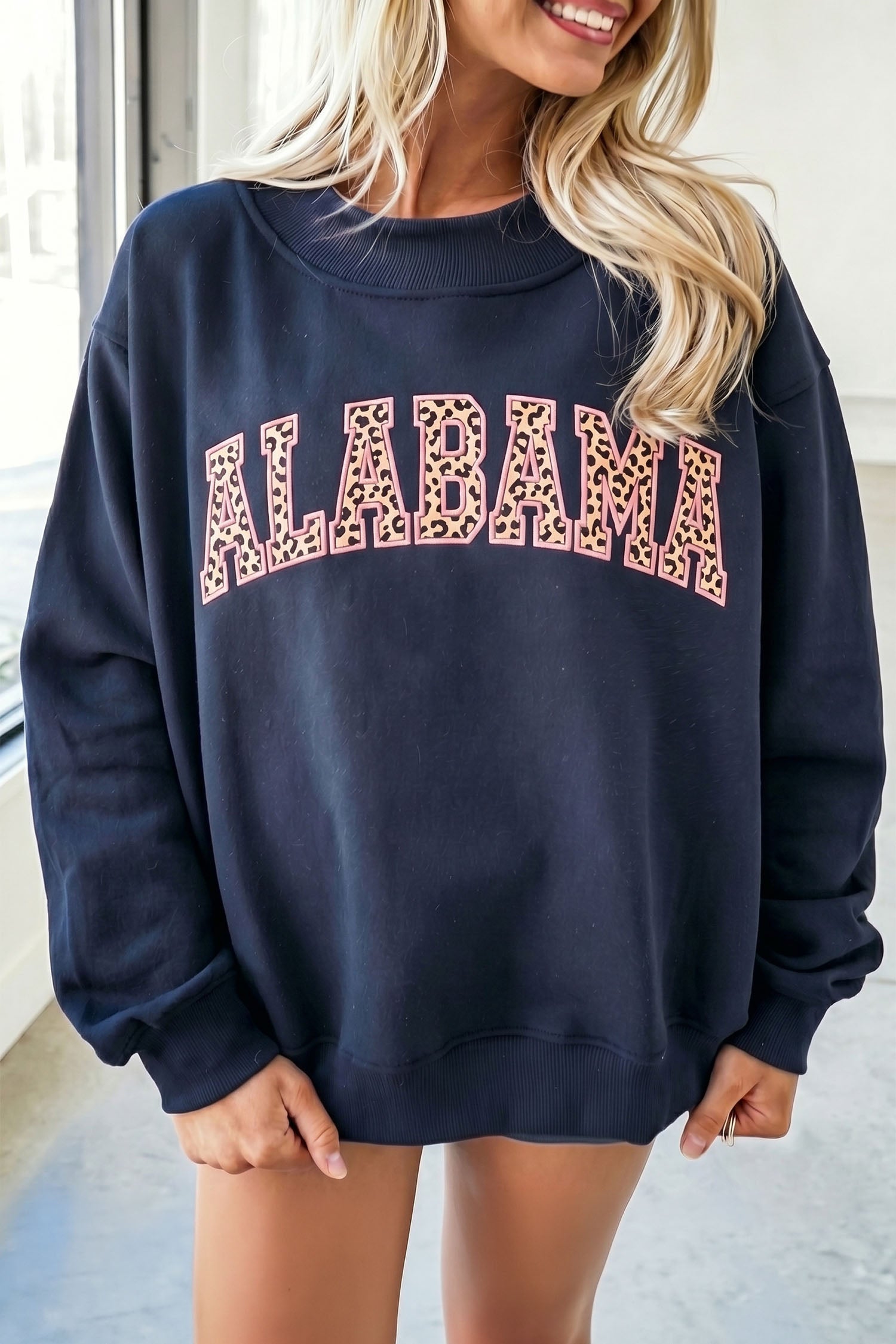 Embroidered Leopard Alabama High Neck Sweatshirt