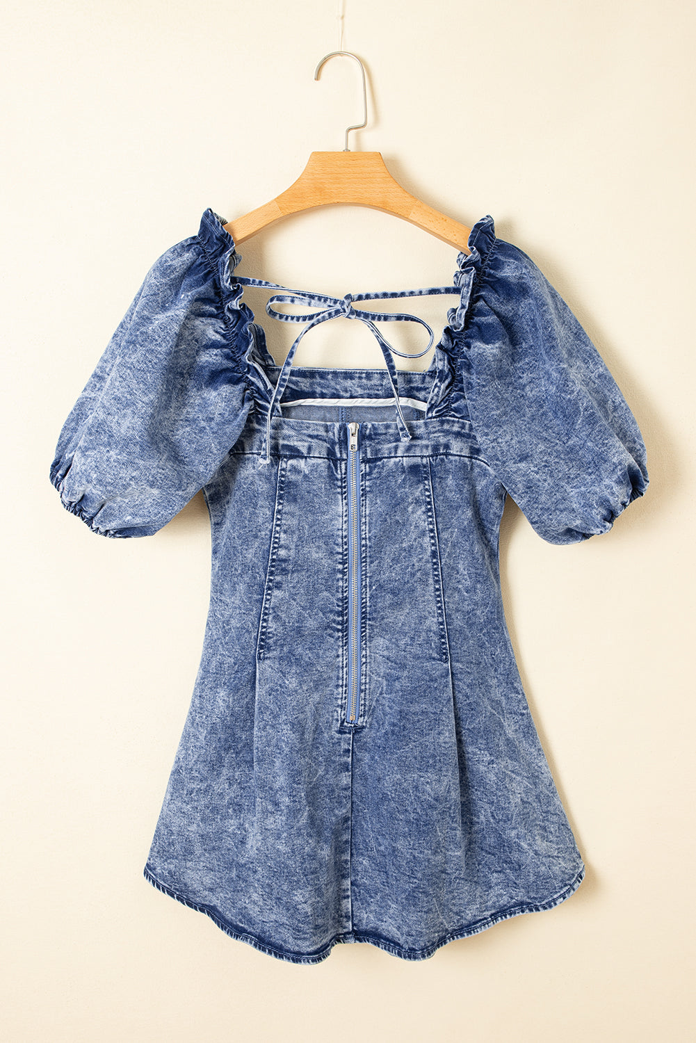 Puff Sleeve Backless Denim Dress