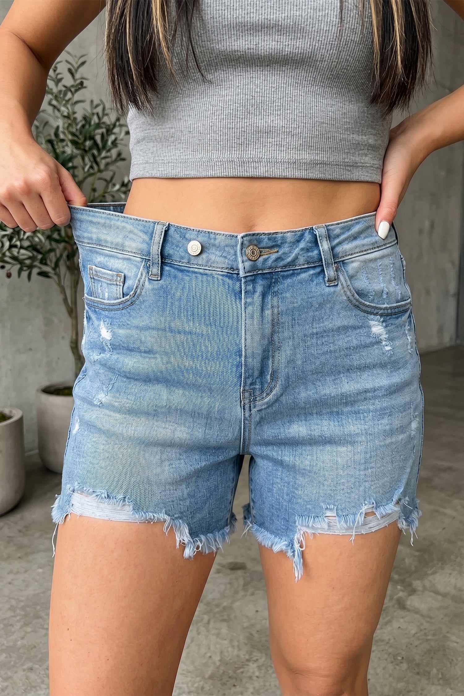 Raw Hem Distressed Denim Shorts