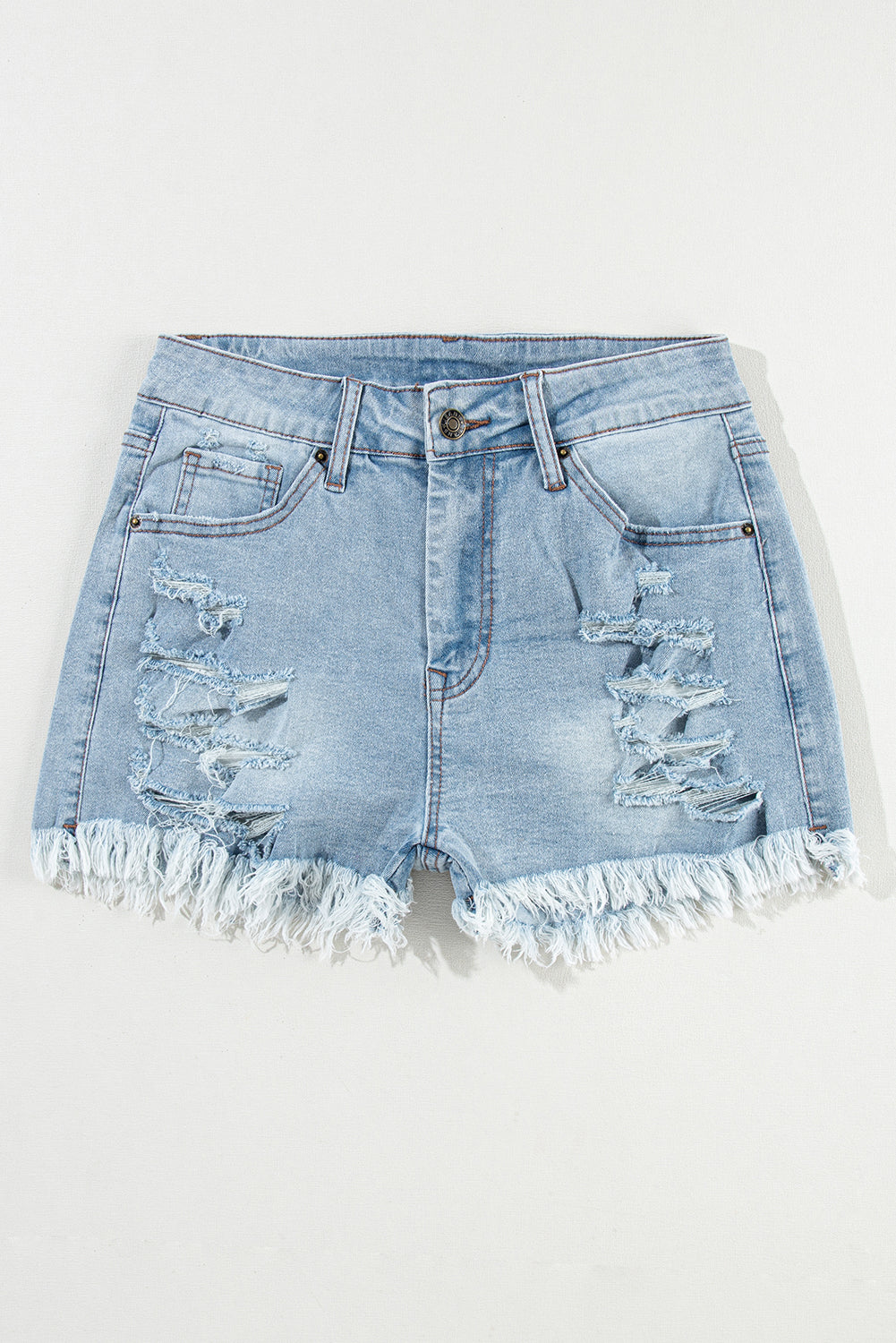 Distressed Ripped Raw Hem Denim Shorts