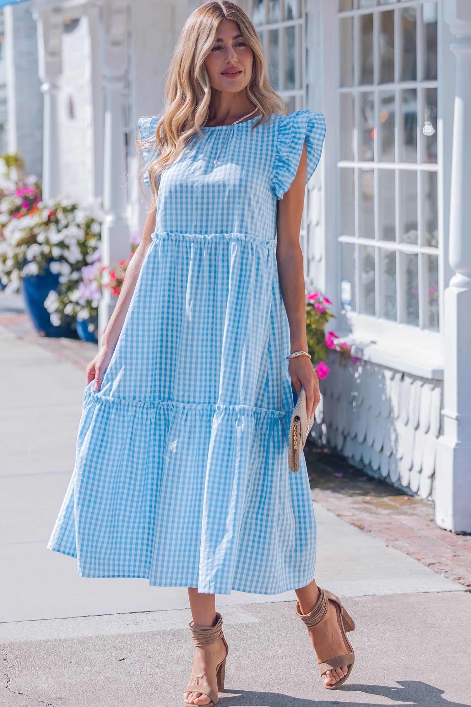 Knot Back Ruffled Short Sleeve Maxi Dress
