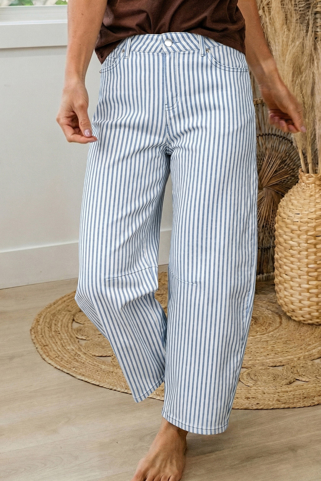 Stripe Casual Barrel Jeans