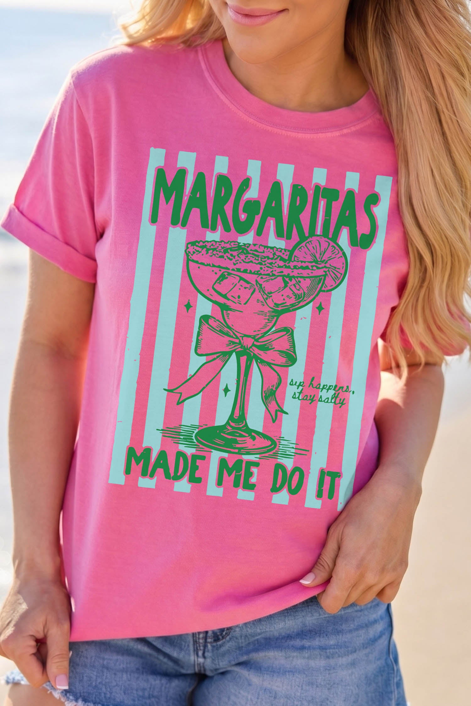 Margaritas Made Me Do It Striped Graphic Beach Vacation Tee