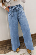 Vintage Washed Knot Belt Wide Leg Jeans