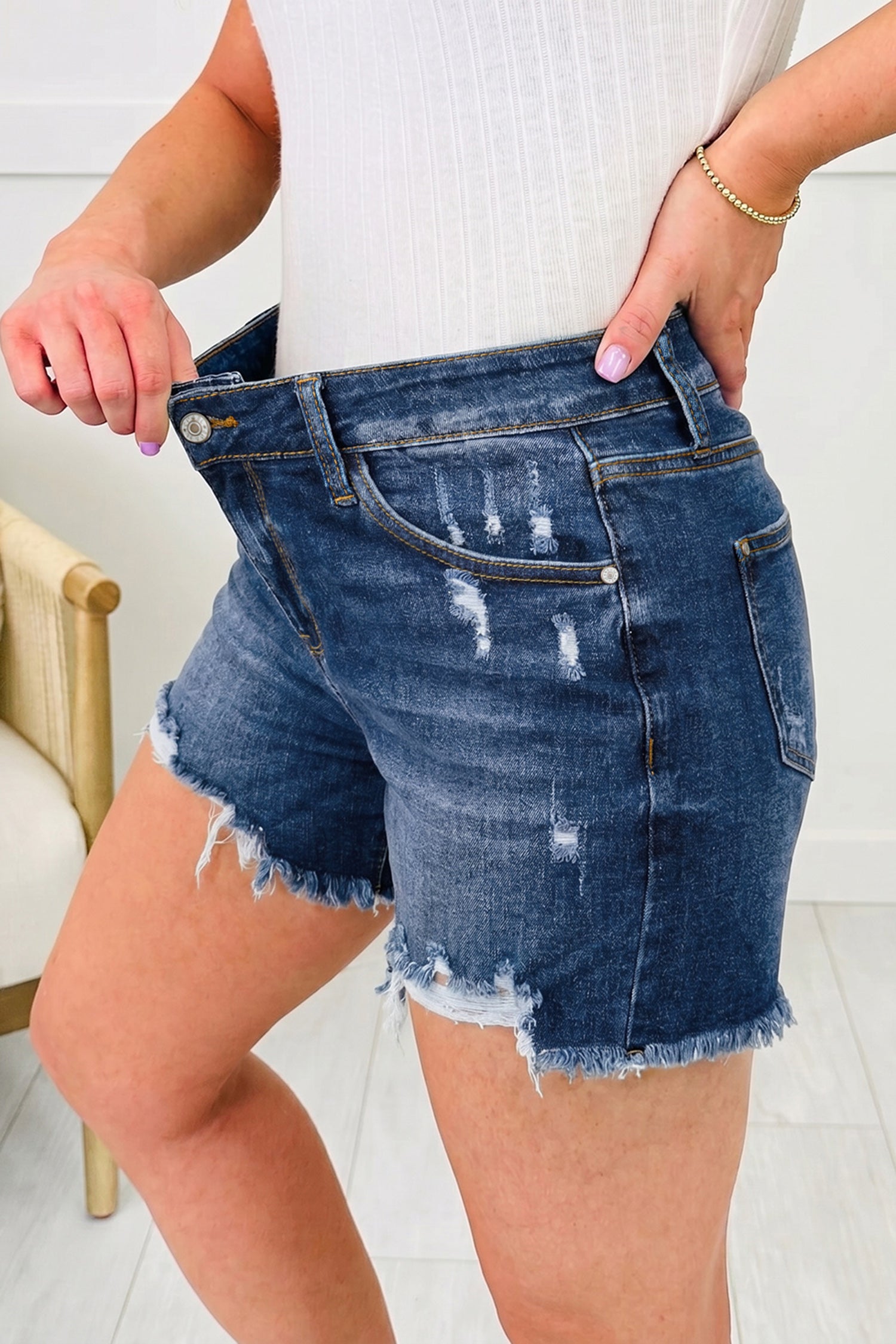 Raw Hem Distressed Denim Shorts