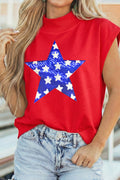 High Neck Sleeveless Star Print Casual Shift Tunic Top