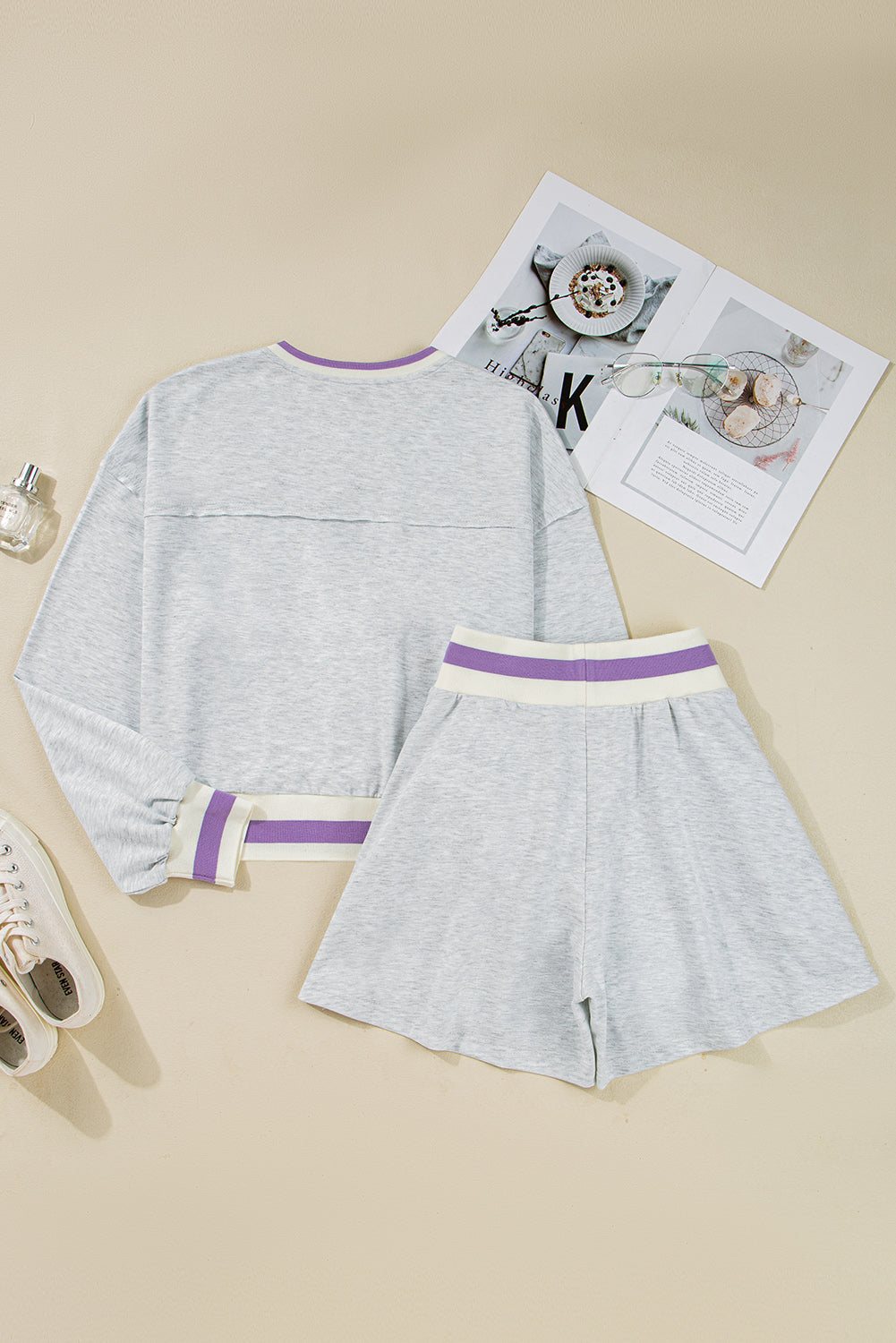 Striped Loose Sweatshirt and Skort Set