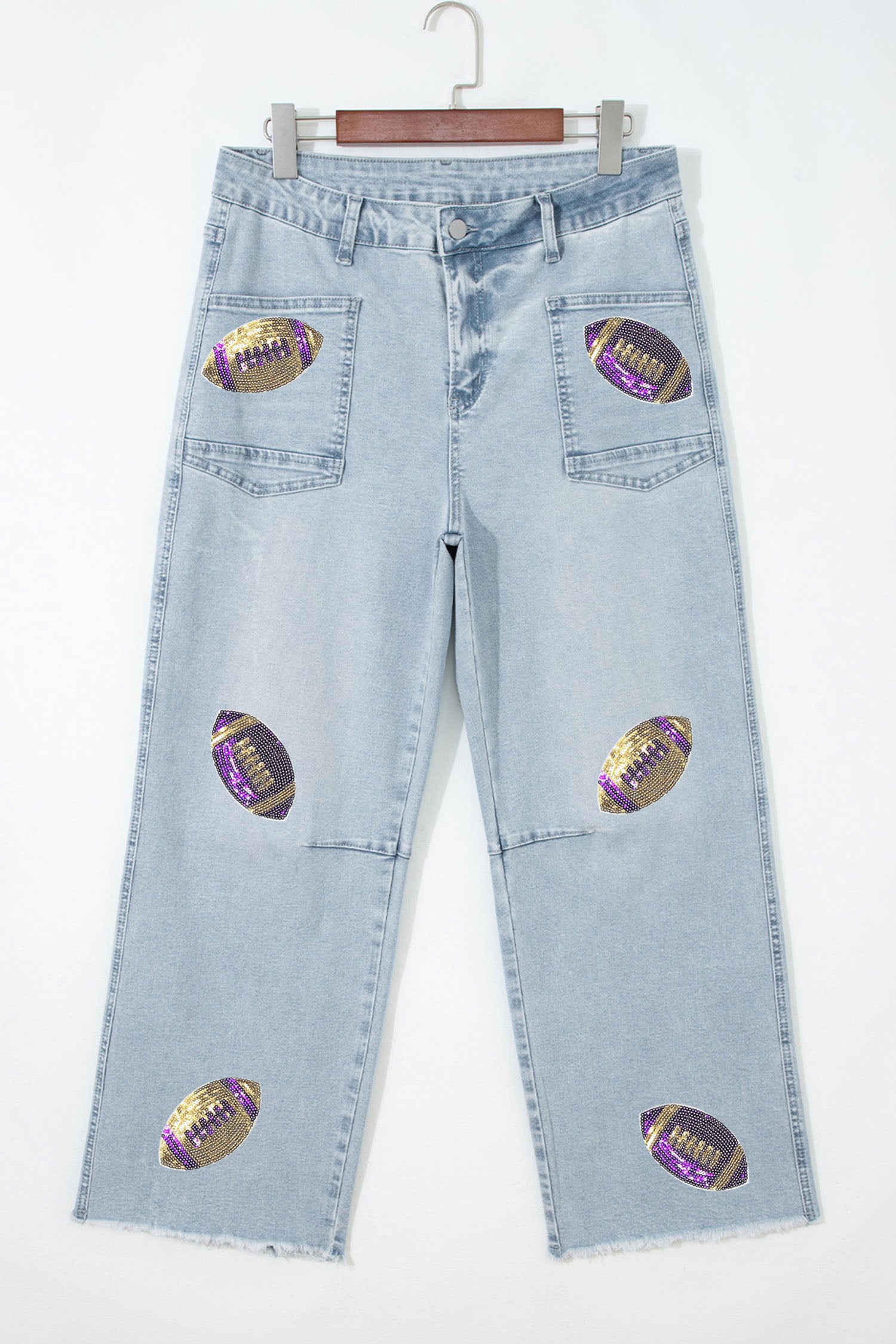 Sequin Rugby Patch Ankle Length Casual Jeans