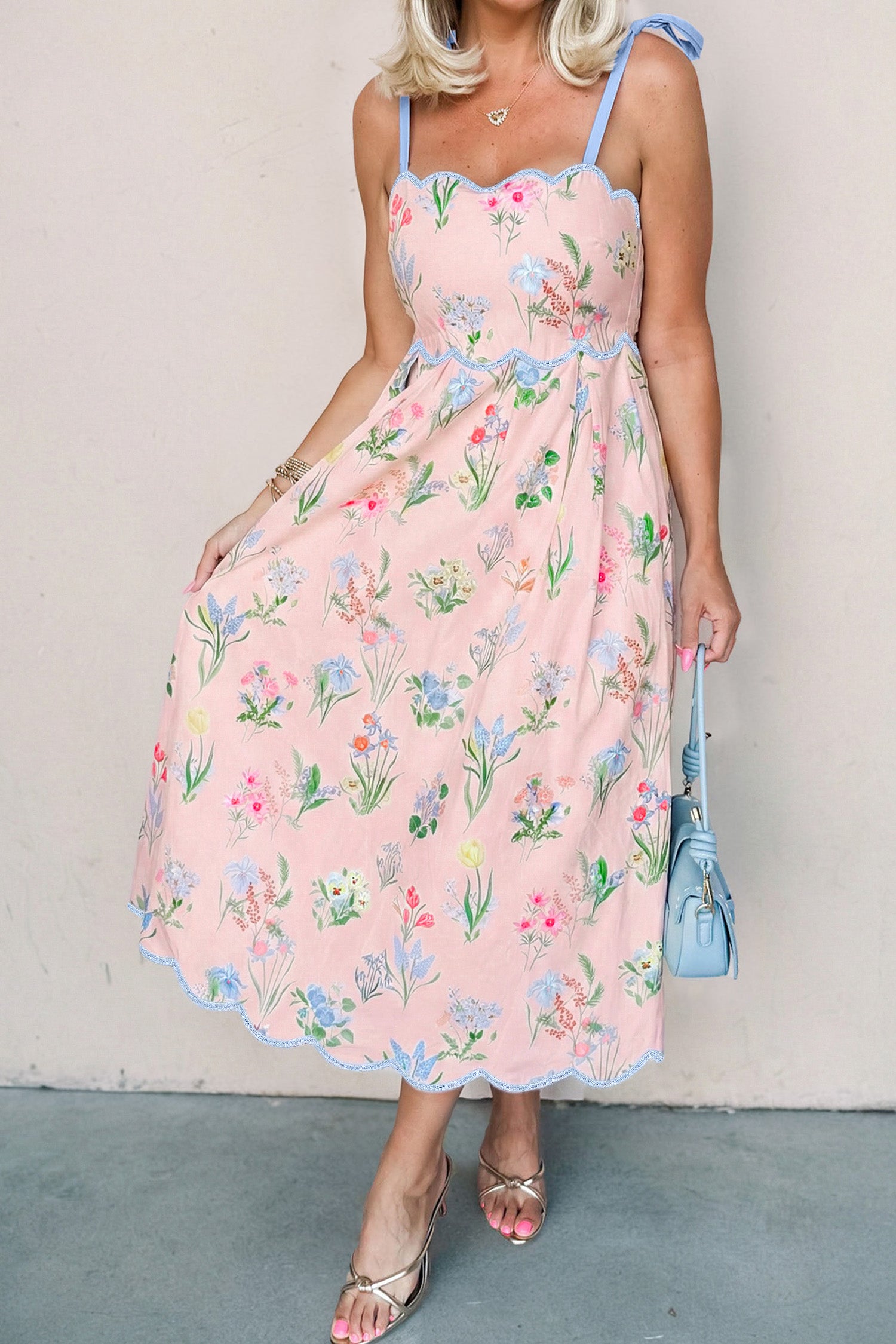 Yellow Self-tie Straps High Waist Midi Dress