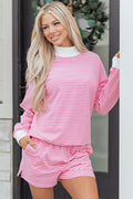 Stripe Oversize Mock Neck Sweatshirt and Shorts Set