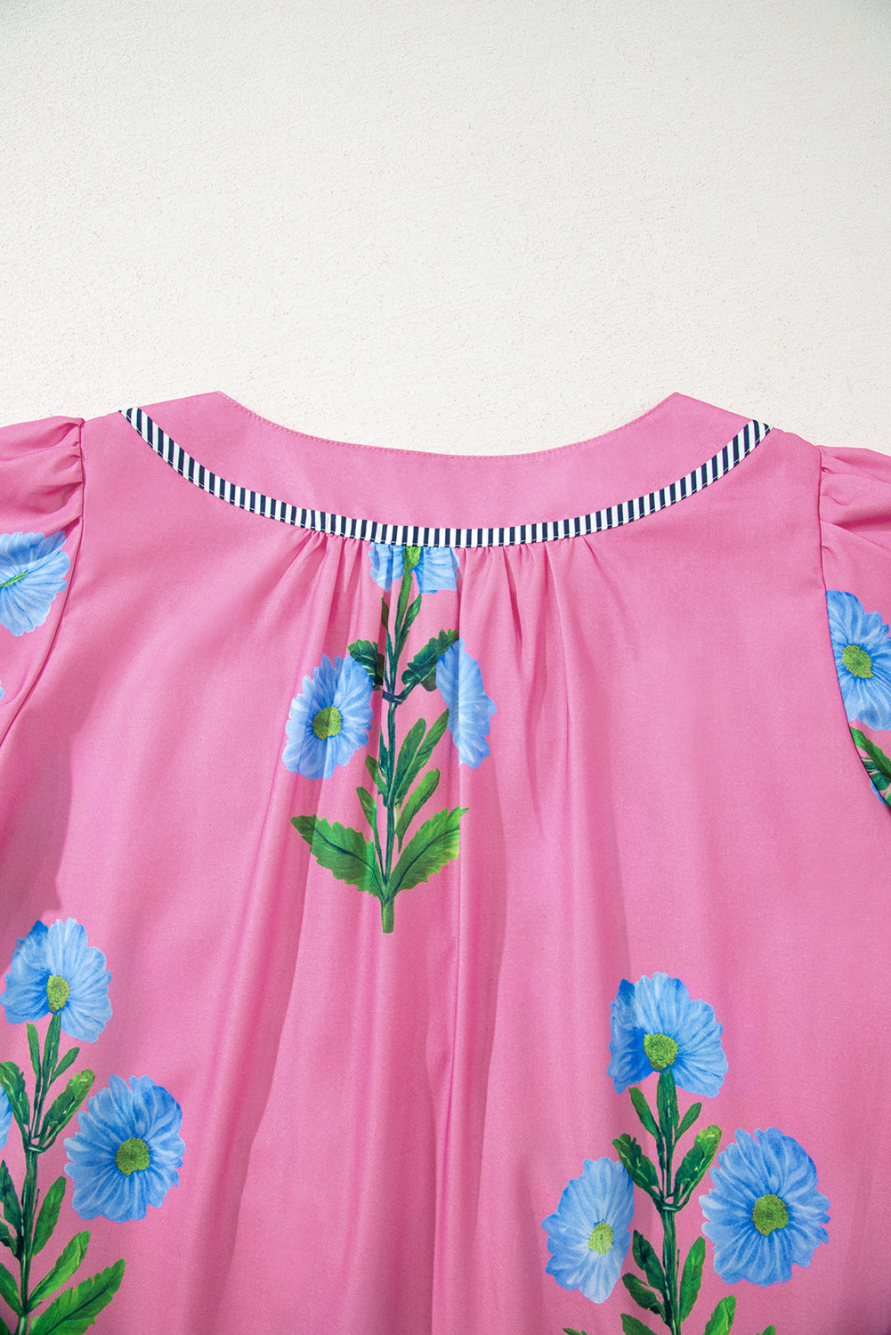 Striped Trim Short Sleeve Floral Mini Dress