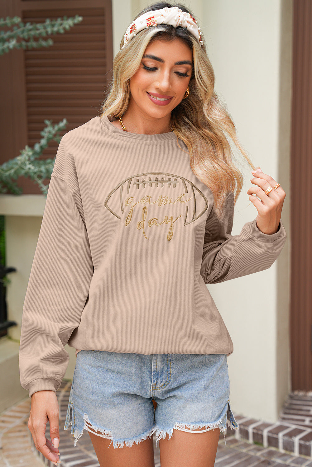 Game Day Embroidered Corded Sweatshirt