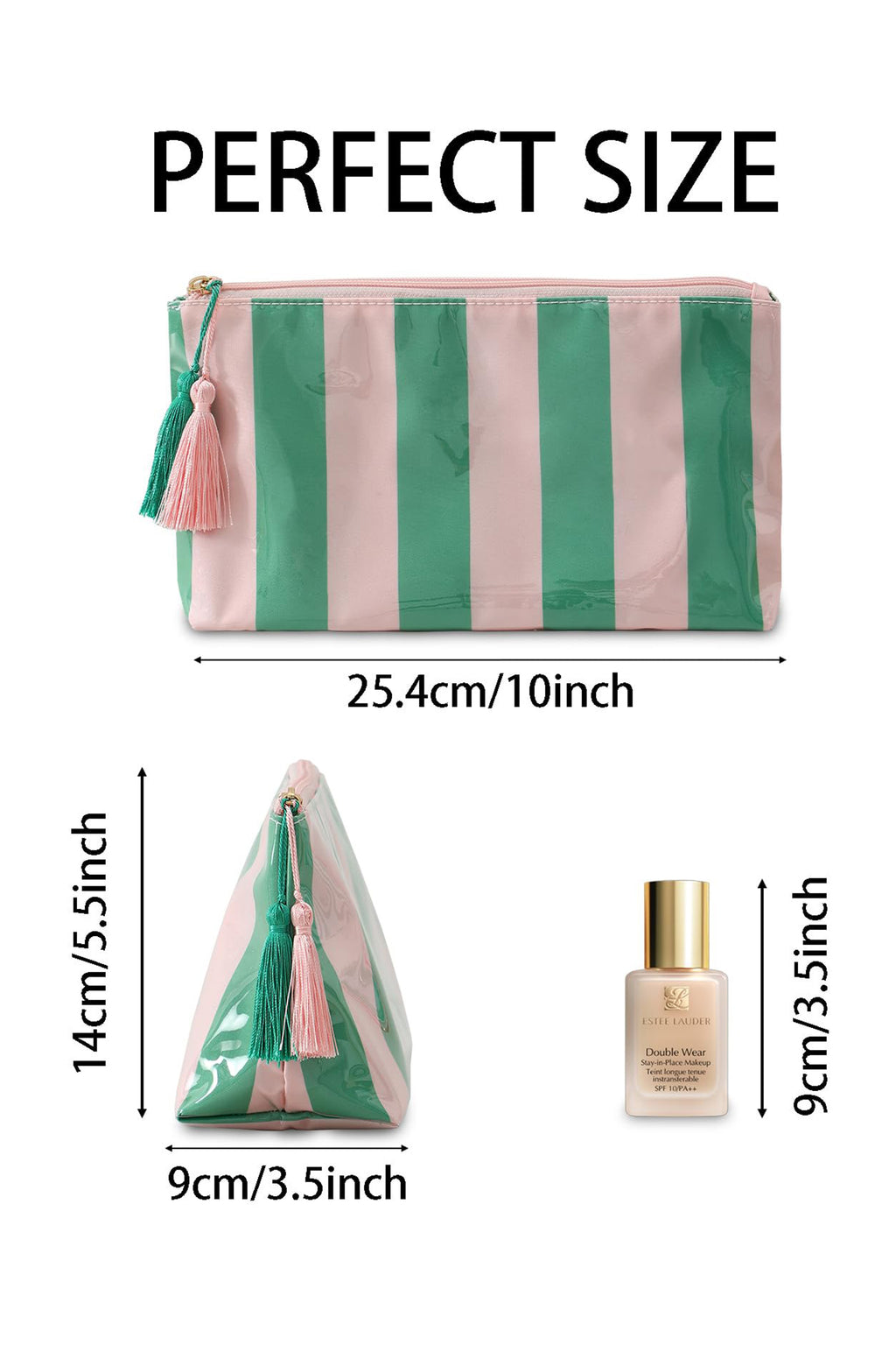 Checkered Vinyl Waterproof Tassel Makeup Bag