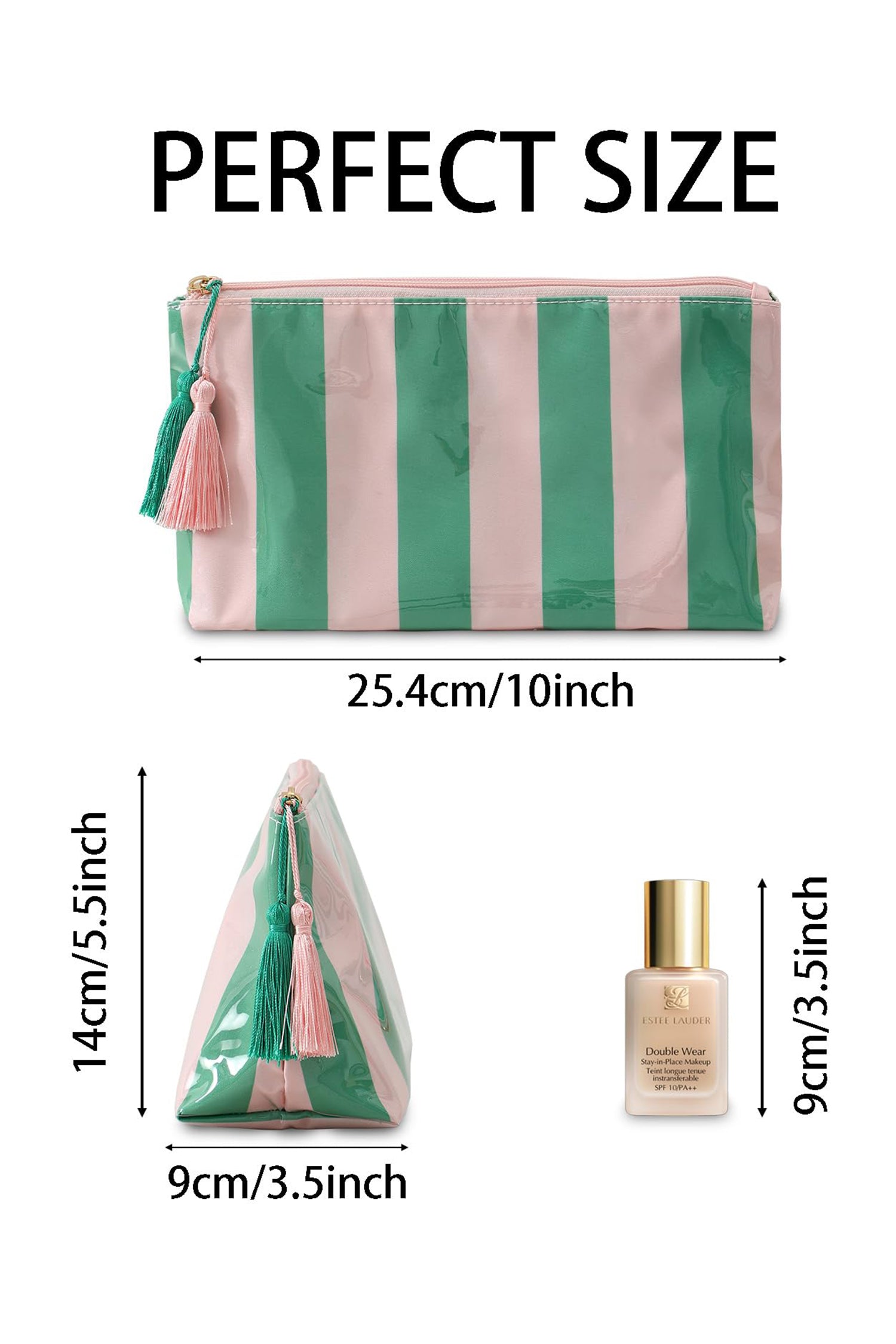 Checkered Vinyl Waterproof Tassel Makeup Bag