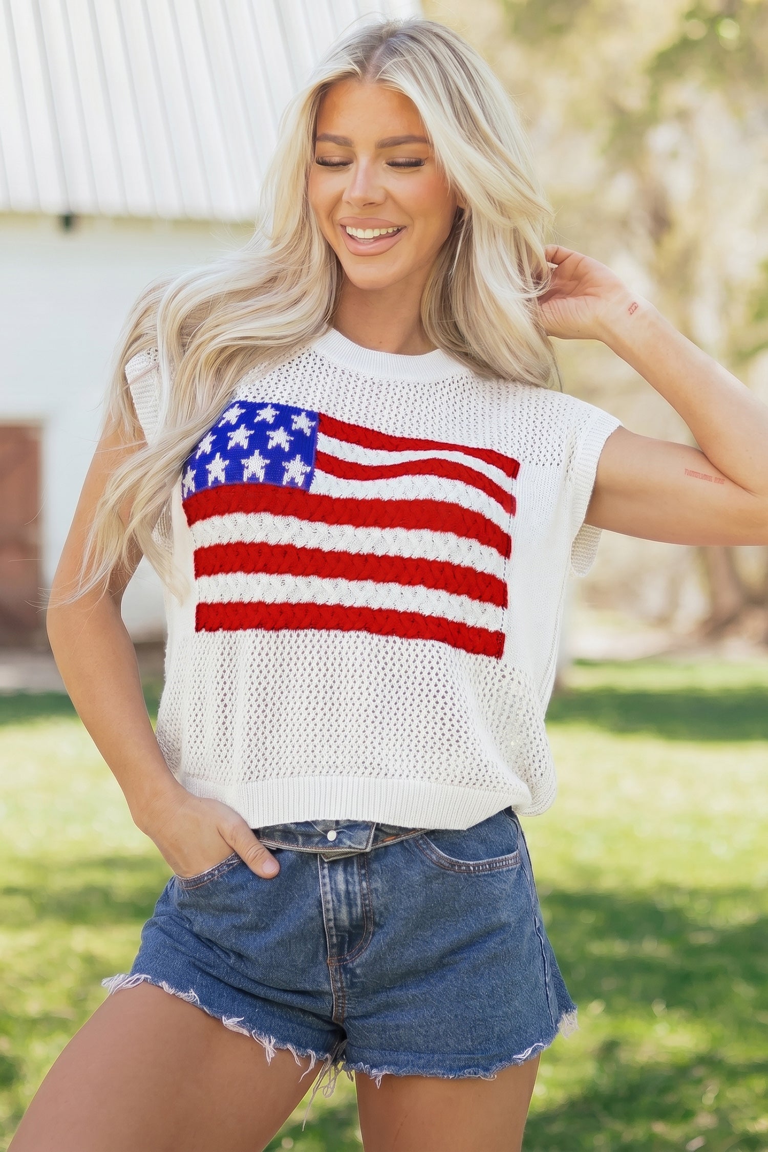 Flag Short Sleeve Sweater Top