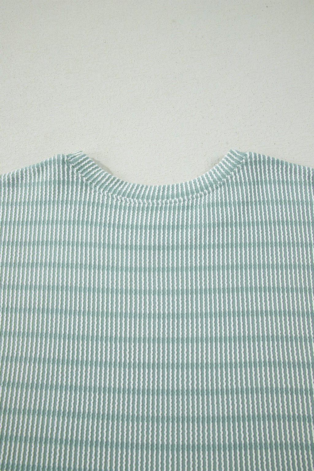 Sky Blue Stripe Raised Rib Loose Tee Drawstring Elastic Waist 2pcs Short Set