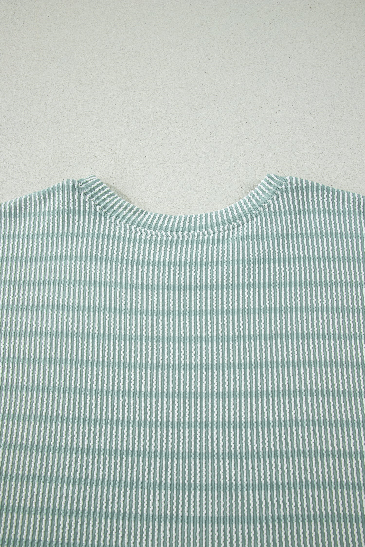 Sky Blue Stripe Raised Rib Loose Tee Drawstring Elastic Waist 2pcs Short Set